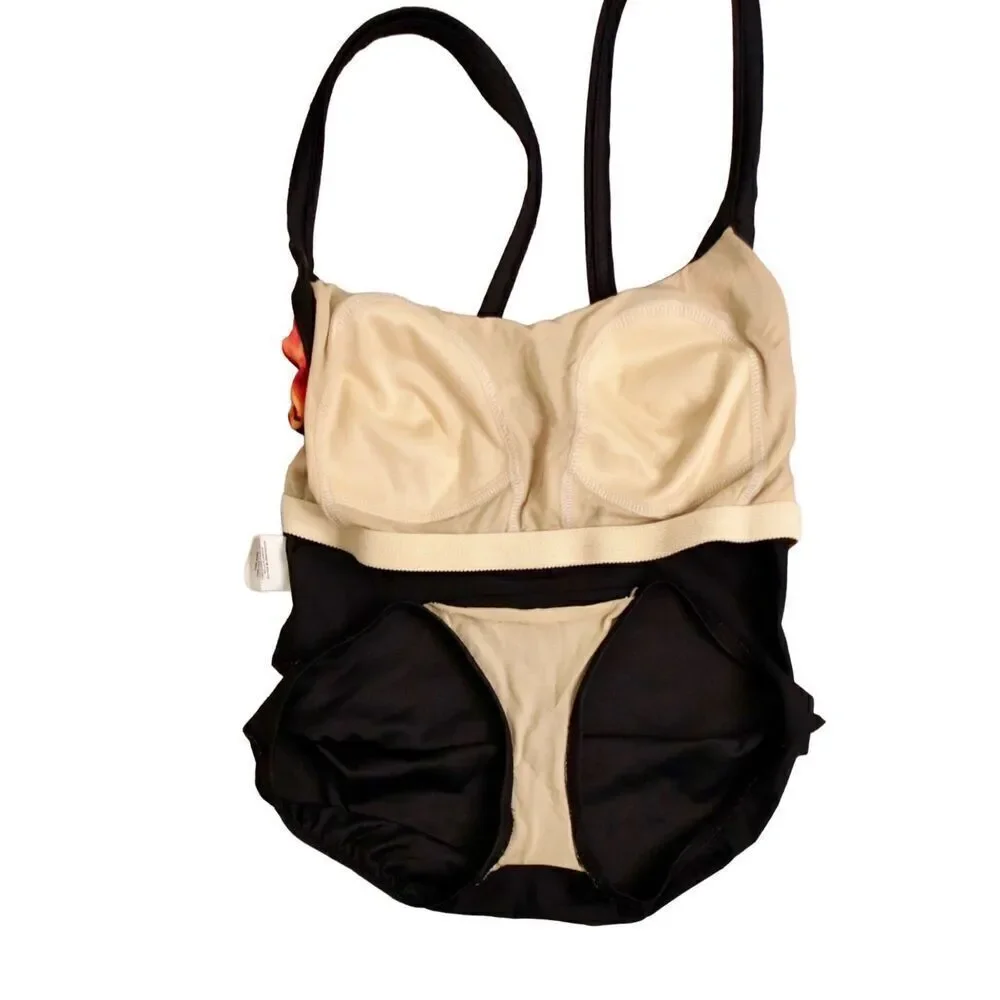 A & H Sportswear On Fire Black‎ Tank 1pc Swimsuit Built in Bra sz MEDIUM (8-10)